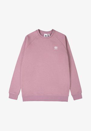 Lyse lilla Adidas-sweatshirt med lange ærmer, rund hals og lille hvid Adidas-logo på venstre bryst.