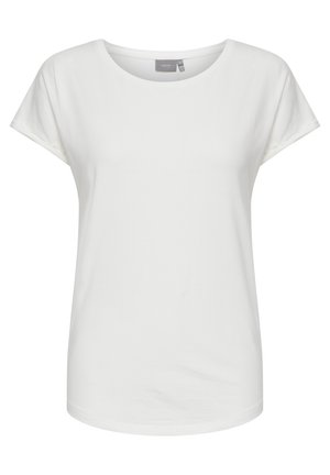 T-shirt blanc à manches courtes avec un col rond, texture lisse et coupe décontractée. Fabriqué en tissu en coton doux. Pas de motifs ou d'accents visibles.