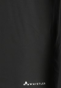 Black short-sleeve t-shirt made of soft fabric, featuring a white logo and triangular design at the bottom left corner. Simple and clean design.