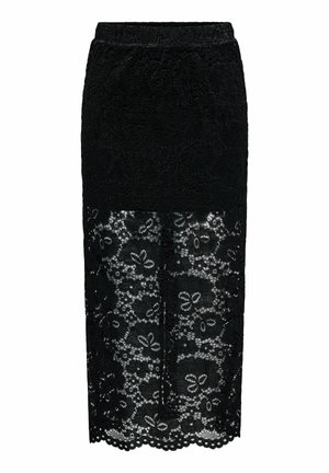 Must pitsist pitsise lillemustriga seelik, keskmise pikkusega, lokkiva äärega ja elastse vöökohaga. Alumine osa poolläbipaistev peene pitsitööga.