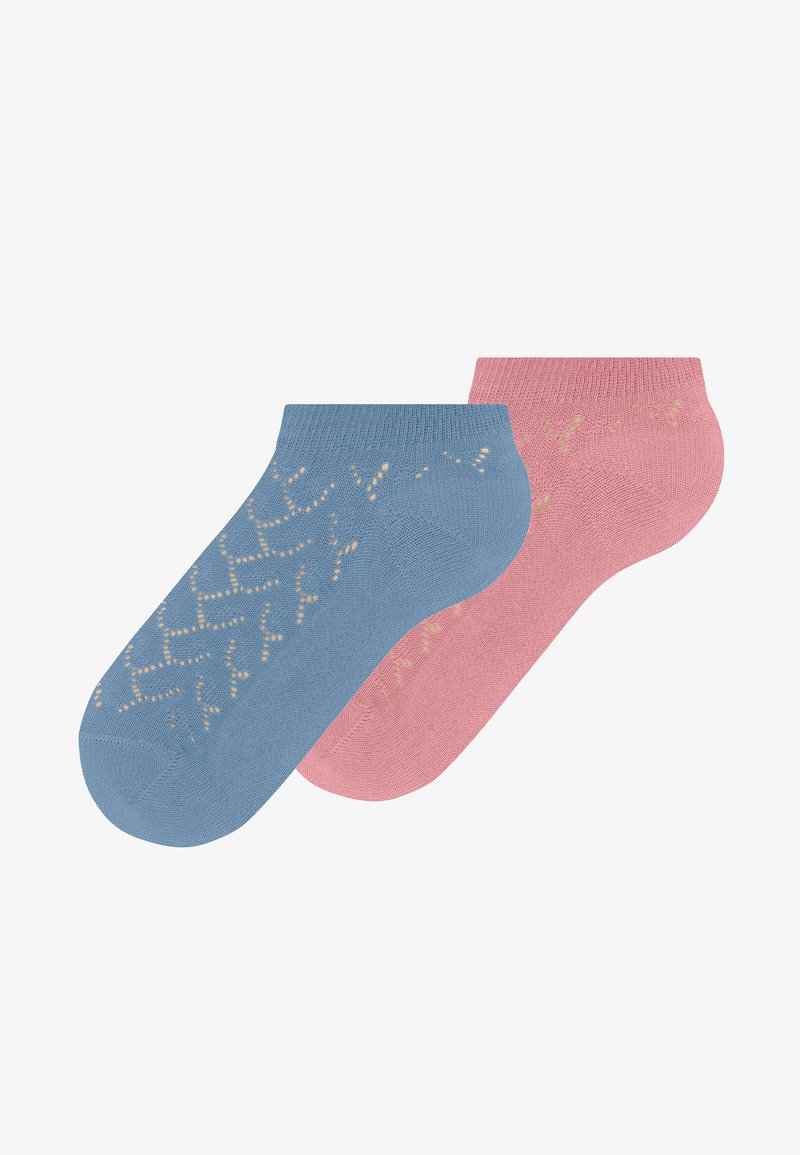 Δύο κάλτσες αστραγάλου, μία μπλε και μία ροζ, με διακριτικό διάτρητο σχέδιο ζιγκ-ζαγκ στην επάνω πλευρά.