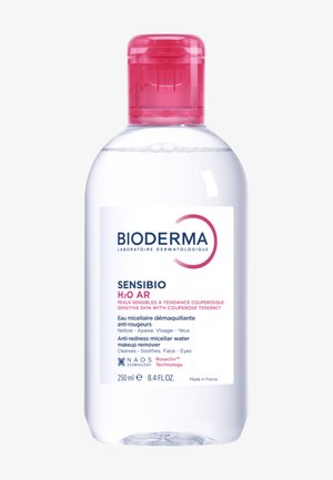 Eau micellaire Bioderma Sensibio H2O AR anti-rougeurs démaquillante 250 ml avec bouchon rabattable rouge pour peau sensible.