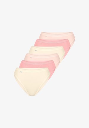 Pak van zes slipjes in roze en crèmekleuren. Zacht katoenen materiaal, matige bedekking en een elastische tailleband met een klein logolabel.