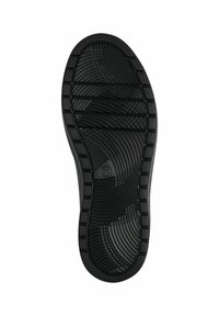 Semelle de chaussure en caoutchouc noir avec des motifs de semelle texturés. Présente diverses rainures et courbes pour une meilleure adhérence, marquée de la taille 37.