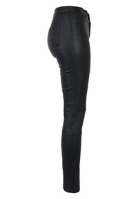 Svarta läderbyxor med slim fit, med fram- och bakfickor, slät textur och midjehög linning.