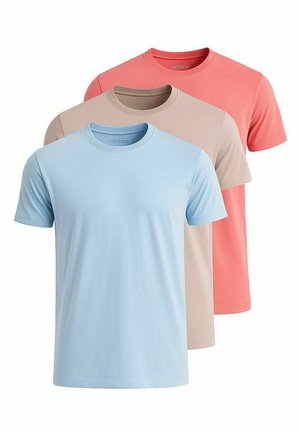 SET OF 3 - Camiseta básica - warm gray coral  light blue