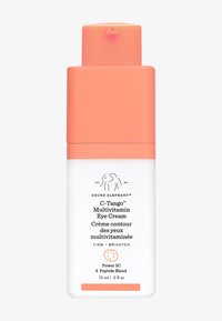 Drunk Elephant C-Tango Multivitamin Eye Cream in a white and coral pump bottle, featuring a sleek design and a label with product information.