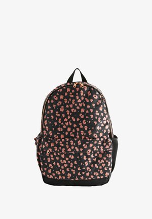 Musta seljakott roosa leopardimustriga, ümmargune kuju, kahekordne tõmblukk ja külgmine võrkpocket lisarohkuseks.