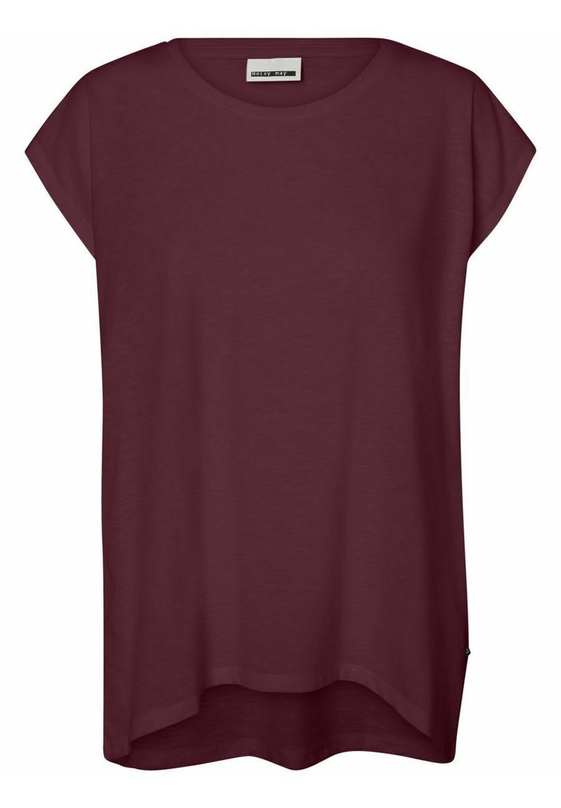 Bordeaux kort sleeved top met een relaxed fit, ronde halslijn en licht gebogen zoom. Gemaakt van zachte, gladde stof.