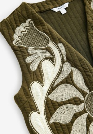 Next REGULAR FIT - QUILTED FLORAL PATTERN EMBROIDERED  - Vesta - khaki green