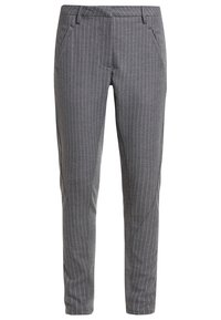 Grijze pinstriped broeken met een getailleerde pasvorm, voorzien van zijzakken en een gladde stoftextuur, ontworpen voor een verzorgde uitstraling.