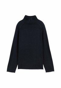 Maglione a collo alto nero con colletto a costine, maniche lunghe e una vestibilità rilassata, realizzato in morbido materiale a maglia.
