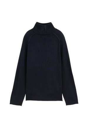 Maglione a collo alto nero con colletto a costine, maniche lunghe e una vestibilità rilassata, realizzato in morbido materiale a maglia.