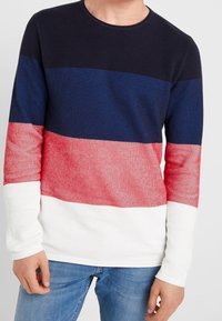 Langarmshirt met strepen in marineblauw, blauw, rood en wit, gemaakt van een textuurgebreide stof. Ronde halslijn en geribbelde manchetten.