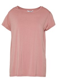T-shirt rosa chiaro a maniche corte con scollatura arrotondata, realizzato in tessuto morbido, caratterizzato da una vestibilità rilassata e dettagli di cucitura minimi.