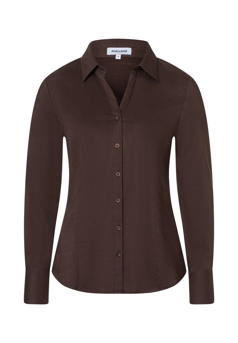 Bruine button-up shirt met lange mouwen, gemaakt van gladde stof. Bevat een klassieke kraag en subtiele knopen aan de voorkant.