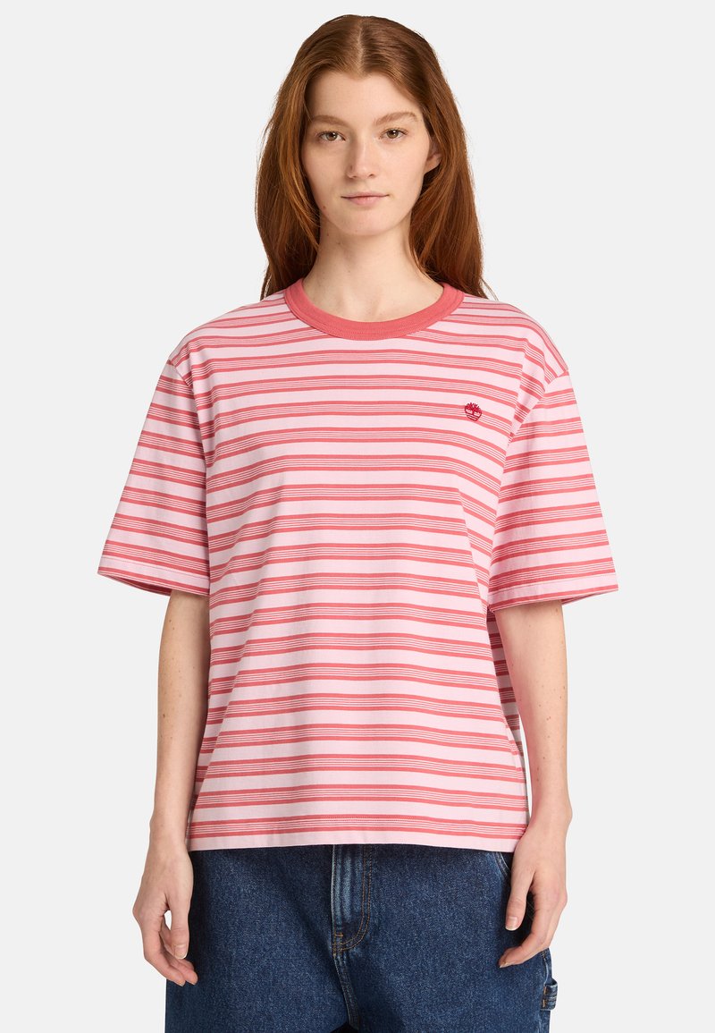 Timberland STRIPE SHORT-SLEEVE TEE - Triko s potiskem - medium red