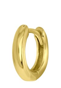 Boucle d'oreille en or plaqué avec un design lisse et arrondi et une couture subtile, dotée d'une finition polie et d'un fermoir pour un port sécurisé.