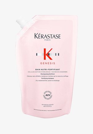 Nachfüllbeutel Kérastase Genesis stärkendes Shampoo für trockenes, geschwächtes Haar, das zu Haarbruch neigt, 500 ml, mit 82 % weniger Plastikverpackung.