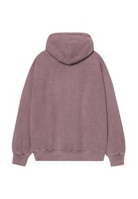 Felpa con cappuccio in mauve tenue, caratterizzata da una vestibilità rilassata, polsini e orlo a coste, e una finitura morbida e testurizzata. Nessun marchio visibile.