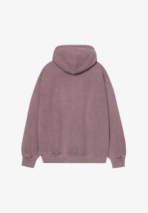 Felpa con cappuccio in mauve tenue, caratterizzata da una vestibilità rilassata, polsini e orlo a coste, e una finitura morbida e testurizzata. Nessun marchio visibile.