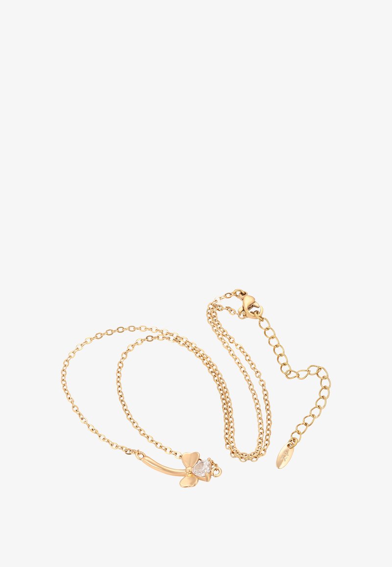 Brățară din aur cu un design floral și o piatră prețioasă transparentă. Linii delicate și închidere cu carabină.