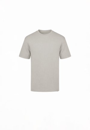 Preprosta svetlo siva kratka majica z okroglim izrezom, prikazana spredaj na belem ozadju.