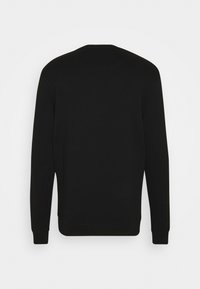 Svart långärmad crewneck-tröja med en slät yta, ribbade ärmslut och rak nederkant, med en minimalistisk design.
