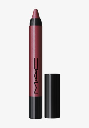 Crayon à lèvres d'une couleur rose profond métallique avec une texture douce, avec un capuchon noir et marqué du logo "M.A.C" en lettres élégantes.