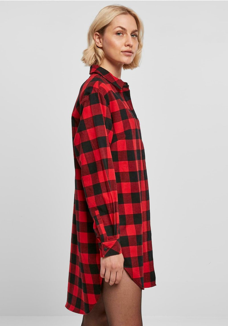 Urban Classics CHECK FLANNEL - Shirt dress - black red/black - Zalando