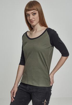 LADIES 3/4 CONTRAST RAGLAN TEE - Potiskana majica - olive/black