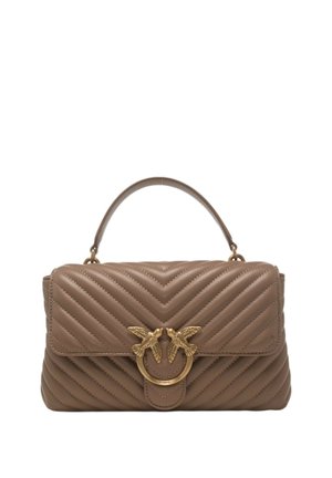 Borsa in pelle trapuntata color taupe con manico superiore e chiusura dorata con due uccelli fronteggianti.