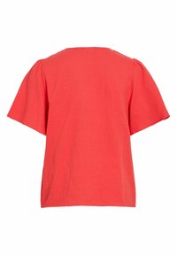 Blouse rouge à manches courtes, coupe ample avec des manches légèrement bouffantes, vue de dos sur fond blanc.