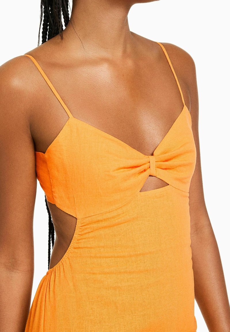 strapless open back dress Acrylic Rib-Knit Orange Bodycon Dress – NoBarr main image 0