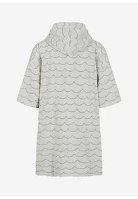 Huvtröja i ljusgrå med vågig texturmönster. Tillverkad av mjukt material, med vida ärmar och en avslappnad passform.