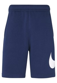 Pantaloni sportivi blu navy realizzati in tessuto morbido, con una vita elasticizzata e un grande logo Nike bianco sul lato sinistro.