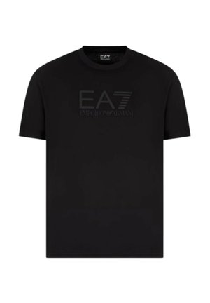 T-shirt nera in cotone con scollo rotondo. Presenta un logo tonal EA7 Emporio Armani sul petto in lettere goffrate.
