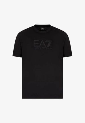 T-shirt nera in cotone con scollo rotondo. Presenta un logo tonal EA7 Emporio Armani sul petto in lettere goffrate.