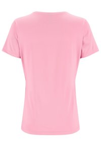 Kurzärmliges, rundhalsiges T-Shirt in einfarbigem Pink. Hergestellt aus glattem Stoff mit einem schlichten Design und ohne sichtbare Logos oder Muster.