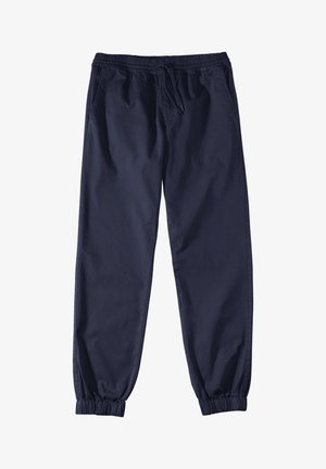 Navyblaue Freizeithose mit elastischem Bund, Kordelzug, Seitentaschen und elastischen Bündchen an den Knöcheln.