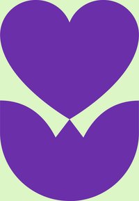 Zwei sich überlappende Herzformen in einem lebhaften Purpur auf einem hellgrünen Hintergrund. Glatte Textur ohne Muster oder zusätzliche Details.