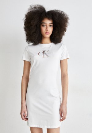 Calvin Klein Jeans DIFFUSED MONOLOGO DRESS - Vestito di maglina - bright white