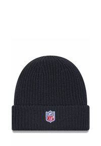 Dunkelblauer Strickmütze mit umgeschlagenem Bündchen. Beinhaltet ein kleines gesticktes NFL-Logo auf der Vorderseite in Rot, Weiß und Blau.