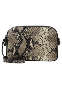 Malá obdélníková crossbody taška s béžovým a černým hadím vzorem, odnímatelným popruhem, zipovým uzávěrem a embosovaným logem "Ted Baker London".
