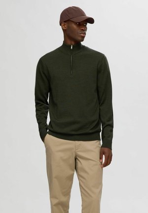 Selected SLMTRAY LS KNIT MERINO HALF ZIP NOOS - Striktrøje - forest night