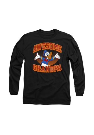 Black long-sleeve shirt featuring a graphic of a cartoon duck with outstretched arms, text reading "AWESOME GRANDPA" in orange and yellow.