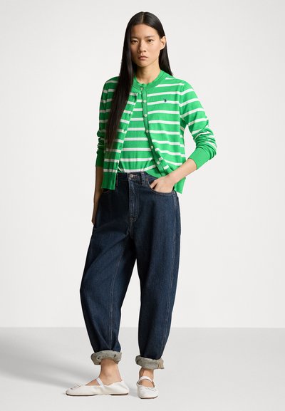 Polo Ralph Lauren STRIPED SHORT SLEEVE SWEATER - Μπλουζάκι με στάμπα - tiller green/white