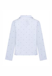 Πουκάμισο με μακριά μανίκια σε ανοιχτό μπλε χρώμα με οριζόντιες ρίγες και μικρά σκούρα μπλε μοτίβα. Διαθέτει γιακά και ευθύ κόψιμο.