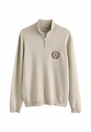 Next, TALL FIT - QUARTER ZIP JUMPER - Striktrøje - oatmeal logo
