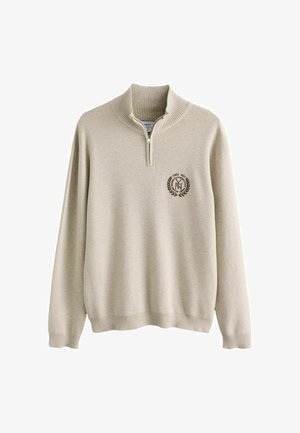 Next, TALL FIT - QUARTER ZIP JUMPER - Striktrøje - oatmeal logo